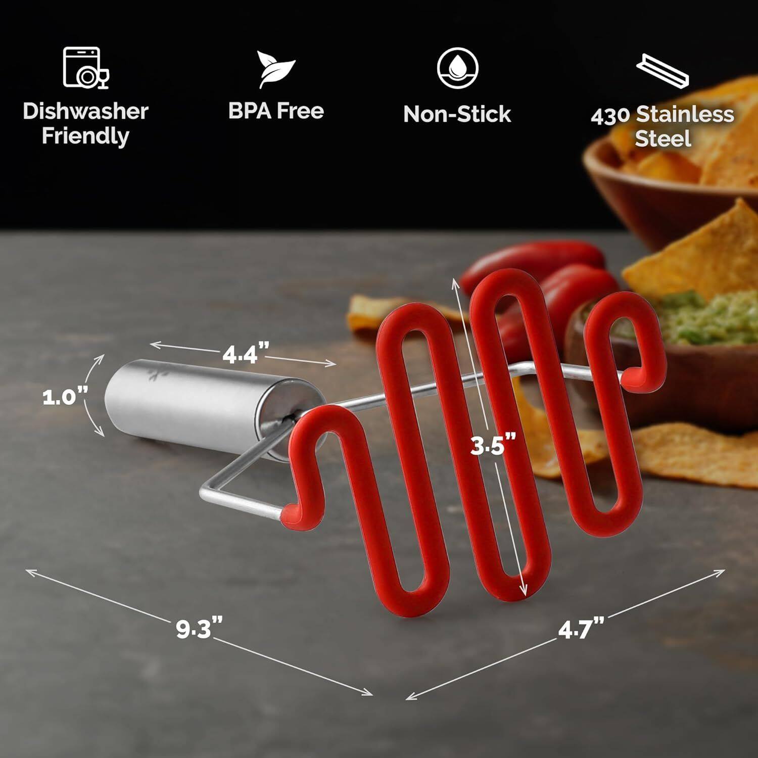 Dishwasher Friendly, BPA Free, Non-Stick, 430 Stainless Steel, 4.4", 1.0", 9.3", 3.5", 4.7"