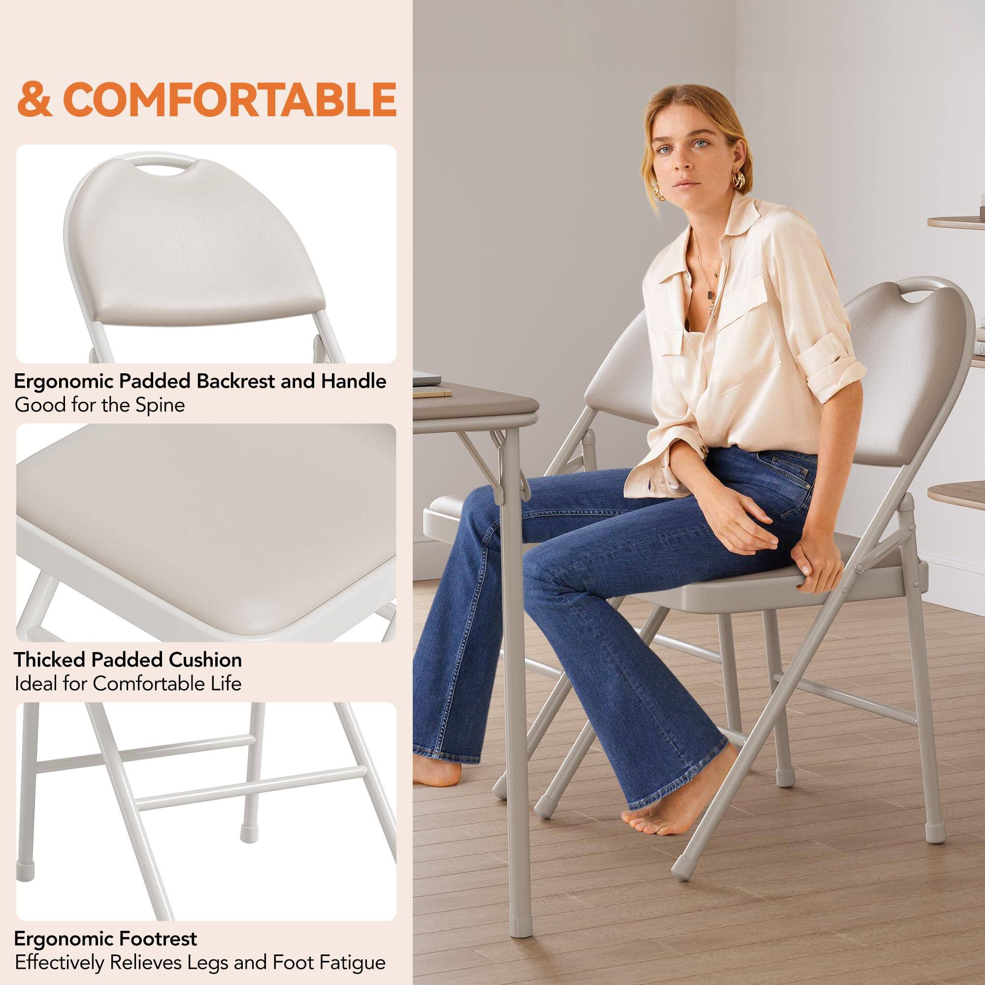 & COMFORTABLE

- Ergonomic Padded Backrest and Handle
  Good for the Spine

- Thickened Padded Cushion
  Ideal for Comfortable Life

- Ergonomic Footrest
  Effectively Relieves Legs and Foot Fatigue