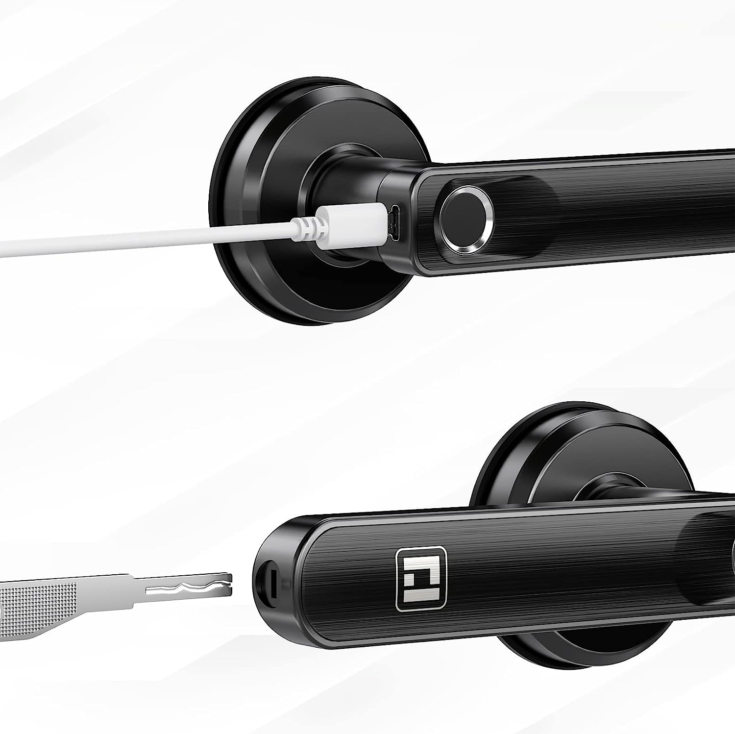 Back. Wrightmaster - 2-in-1 Aluminum Smart Handle Lock with Fingerprint & Key - Black.