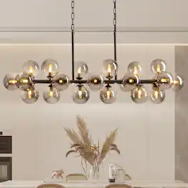 Siljoy - 47 Inch 24 Lights Luxury Smoke Globe Linear Molecular Chandelier for Island Dining Room Living Room and Foyer - smoky gray