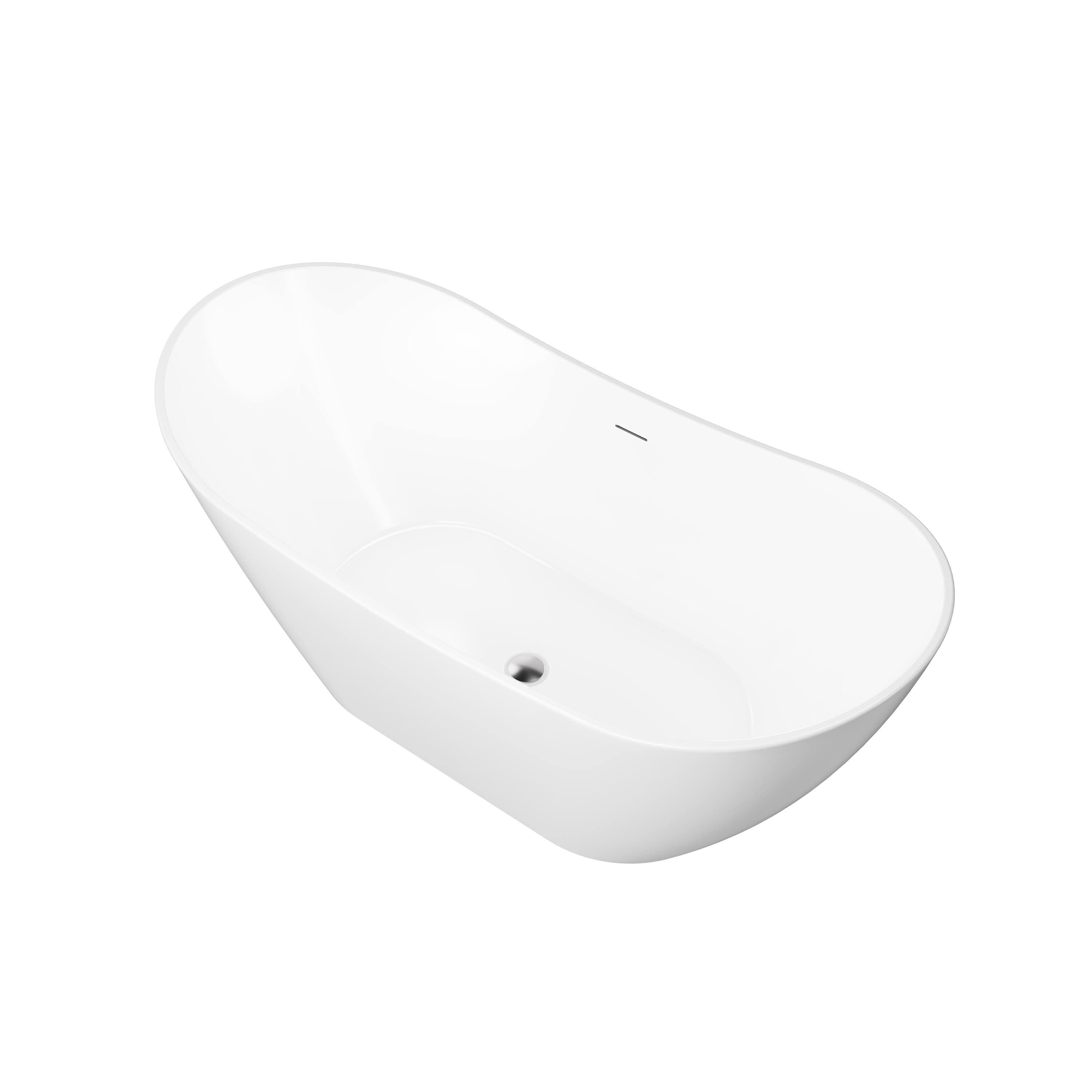 Alt View 7. WELLFOR - Vela 60 in. x 29 in. Acrylic Oval Freestanding Soaking Bathtub with Center Drain and Overflow - White.