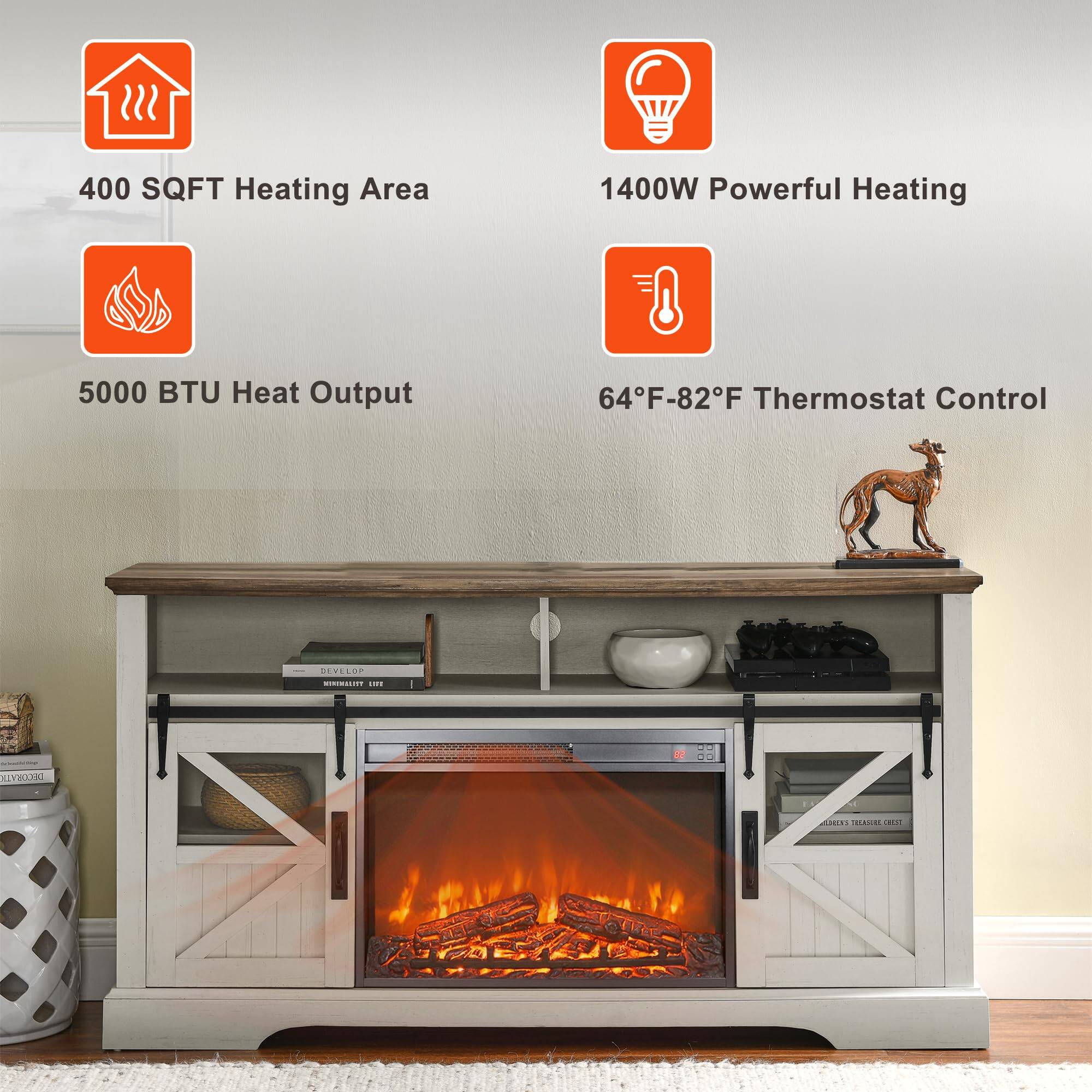 400 SQFT Heating Area  
5000 BTU Heat Output  
1400W Powerful Heating  
64°F-82°F Thermostat Control