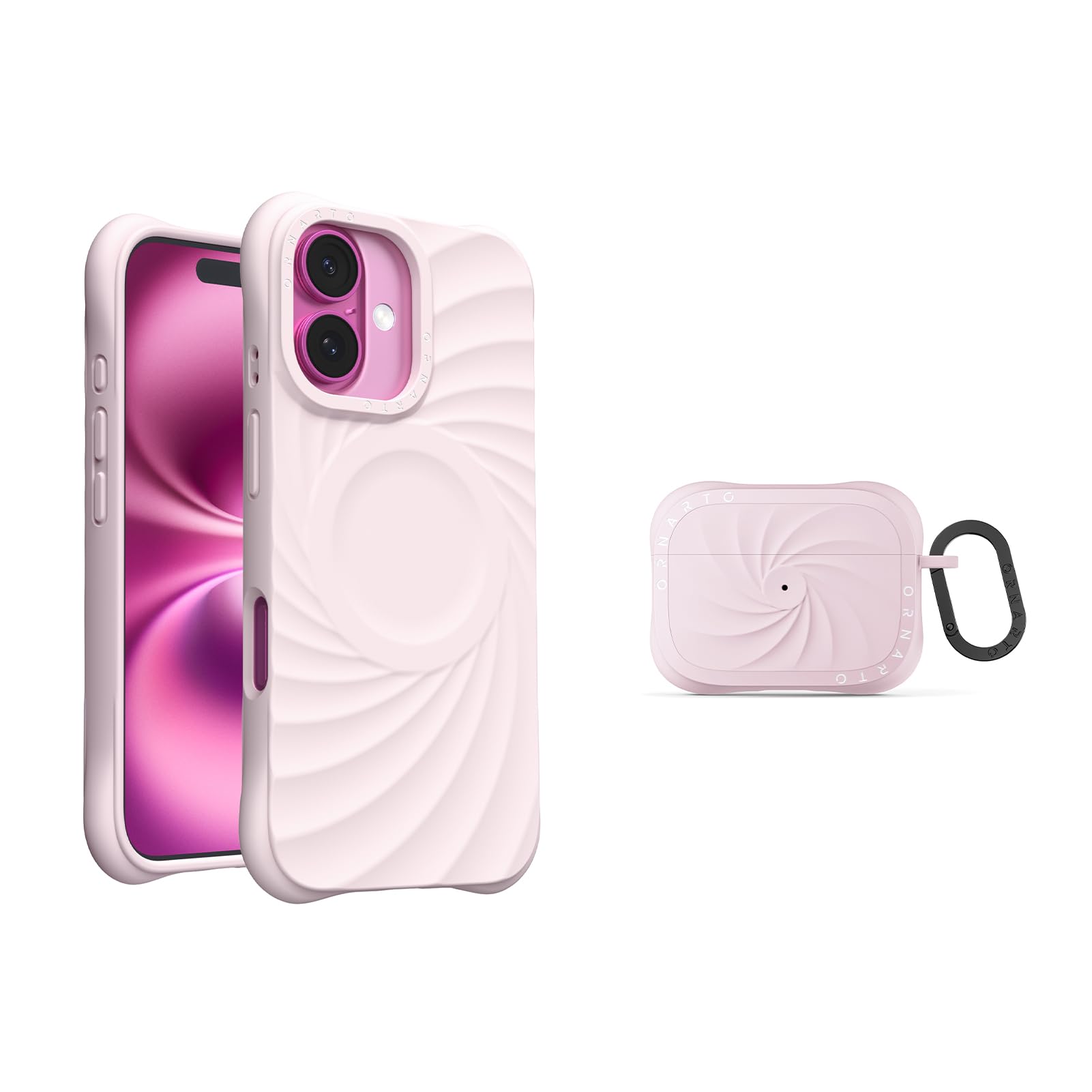 Front. Ornarto - ORNARTO Vortuxe for iPhone 16 Case 6.1" and for AirPods Pro 3 Case in Pink - Pink.