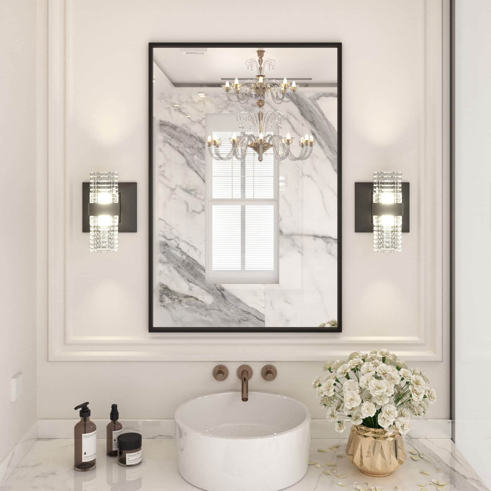 Earthley Blooms - 22"x30" Rectangle Bathroom Mirror Wall Matte Aluminum Alloy Frame Hangs Vertically Or Horizontally Easy T - Black-60"L x 28"W
