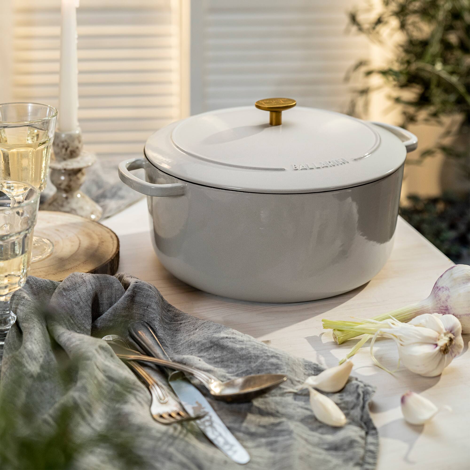 Alt View 1. Ballarini - Ballarini Bellamonte Cast Iron 7.5-qt Round Dutch Oven - Crema White - White.