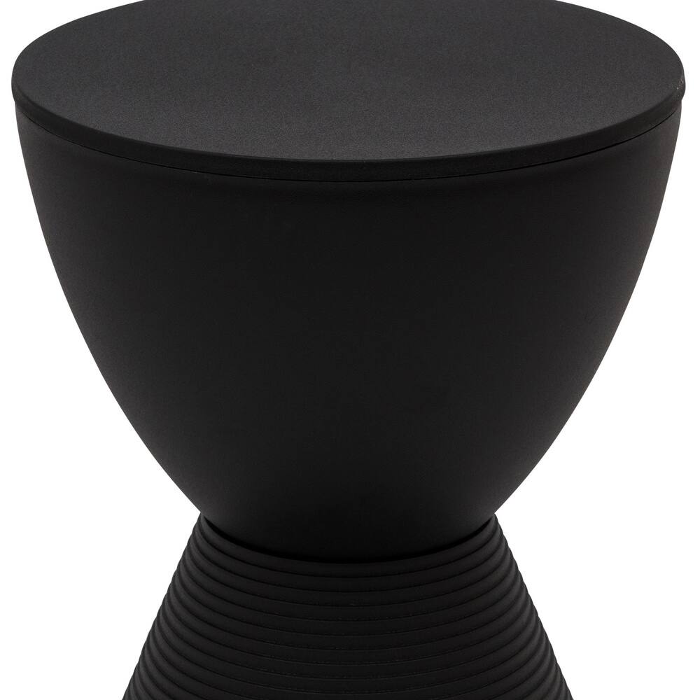 Alt View 5. LeisureMod - Boyd Modern Round Hourglass Accent Side Table, Drum Storage Table with Ribbed Base for Indoor/Outdoor - Black.