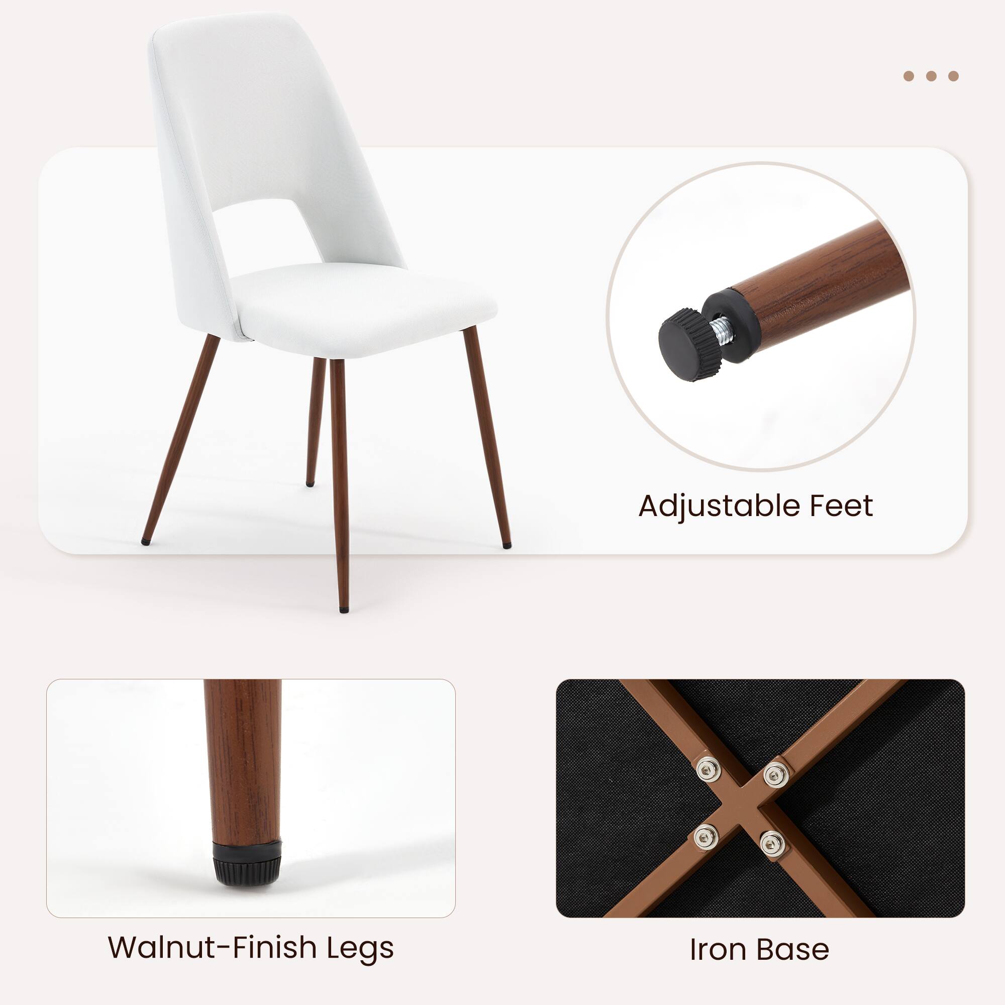 Adjustable Feet  
Walnut-Finish Legs  
Iron Base