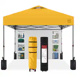 Best Choice Products - 10x10ft Easy Setup Pop Up Canopy, Portable Tent w/ Side Wall, 1-Button Push, Case - Marigold