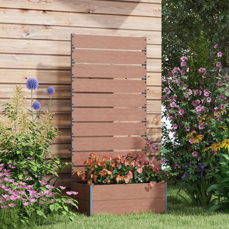 Alt View 1. PULUZ - Trellis Planter for Climbing Plants, Raised Garden Bed with Trellis, Planter Box for Outdoor - Brown.