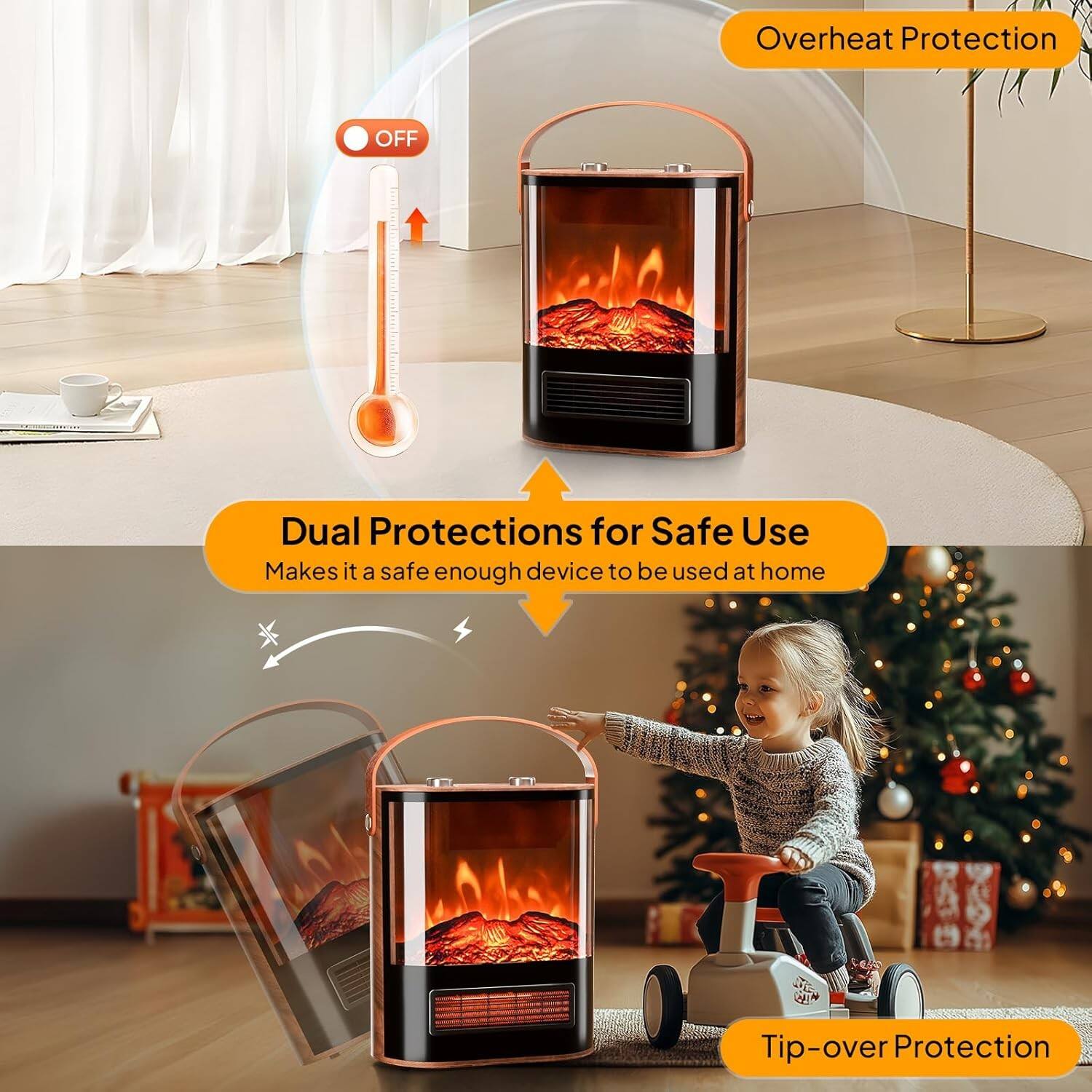 Overheat Protection OFF  
Dual Protections for Safe Use  
Makes it a safe enough device to be used at home  
Tip-over Protection