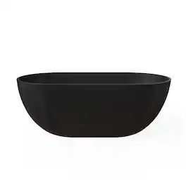 Loheer - 59 in Freestanding Solid Surface Soaking Bathtub Deep Soak Tub - Matte Black