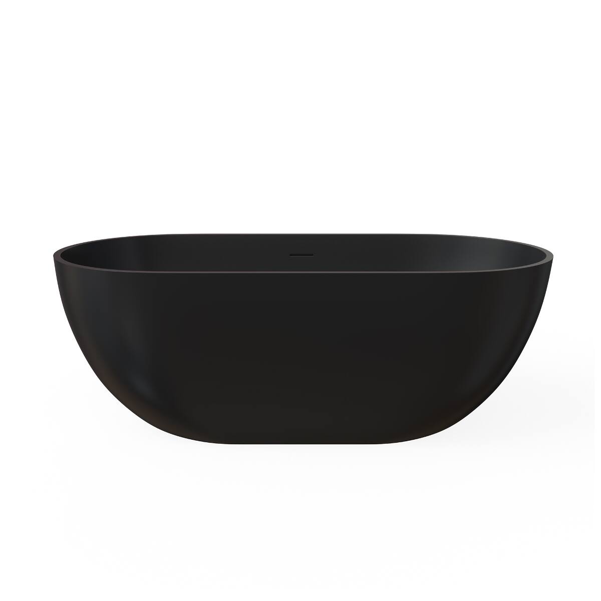 Front. Loheer - Loheer 59 in Freestanding Solid Surface Soaking Bathtub Matte Black Deep Soak Tub - Matte Black.