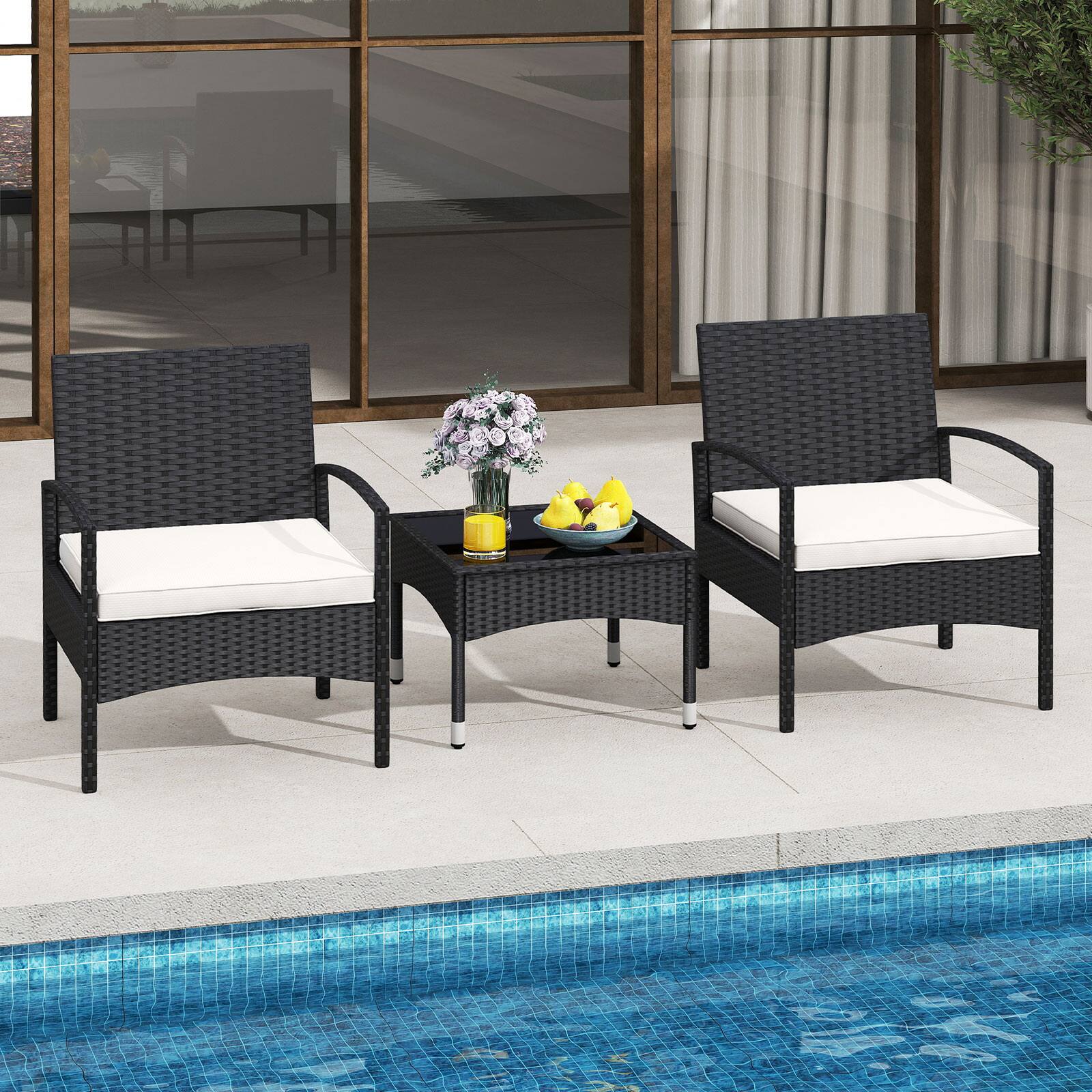 Alt View 9. Ecooso - 3-Piece Patio Rattan Bistro Set with Table - Black.