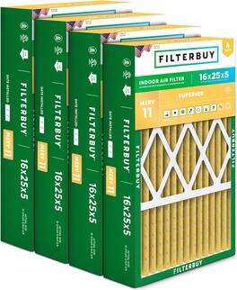 Filterbuy - 16x25x5 MERV 11 Pet & Allergy Defense, Pleated HVAC AC Furnace Air Filters Replacement for Honeywell & Lennox (4-Pack) - Gold