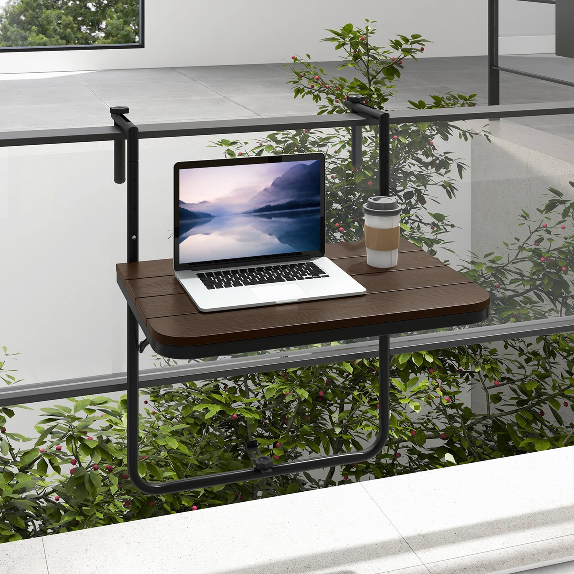 Alt View 1. Costway - Costway Folding Hanging Table Outdoor Railing Table with 3-Level Adjustable Height - Coffee.