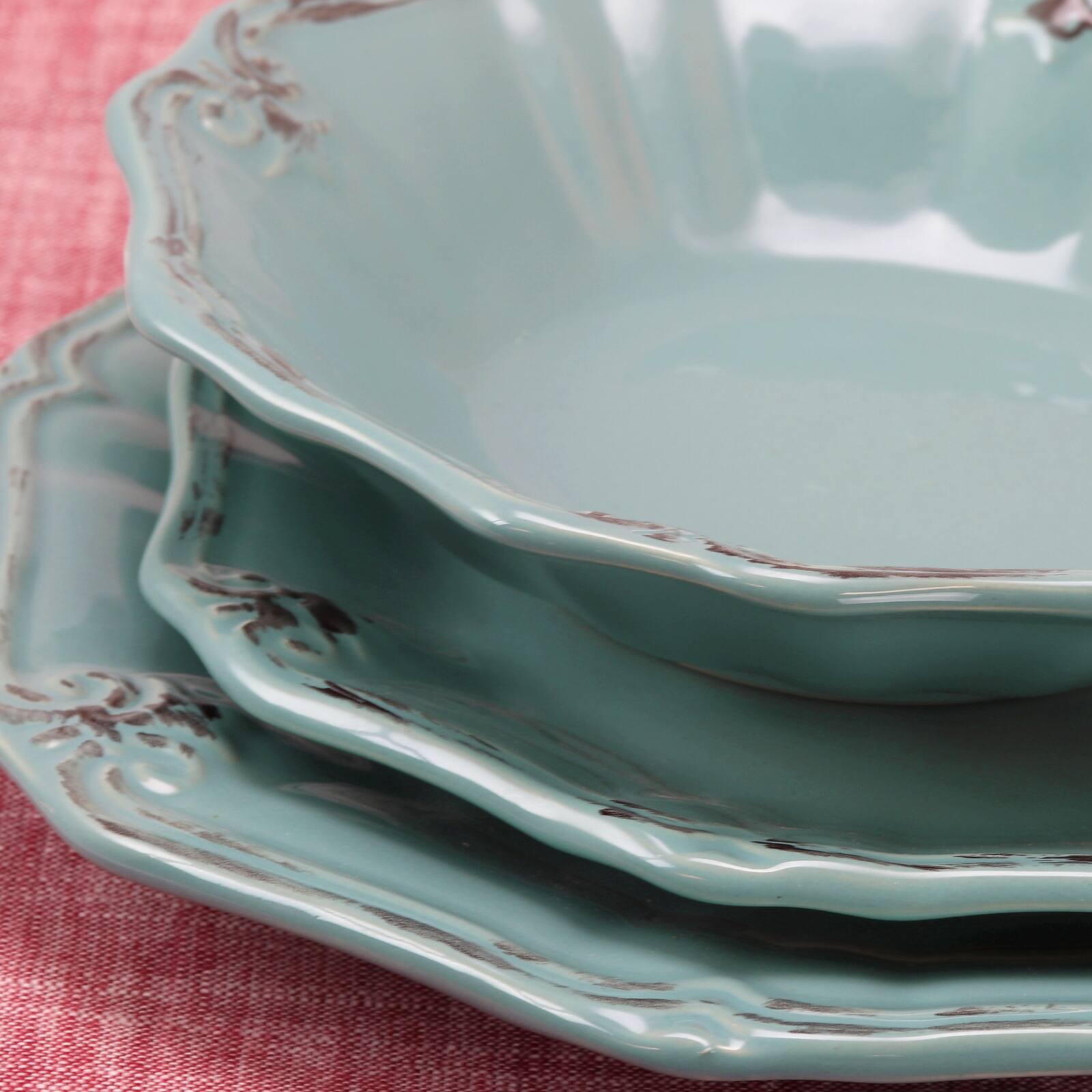 Alt View 8. Elama - Elama Fleur De Lys 20-Piece Dinnerware Set in Turquoise - Turquoise.