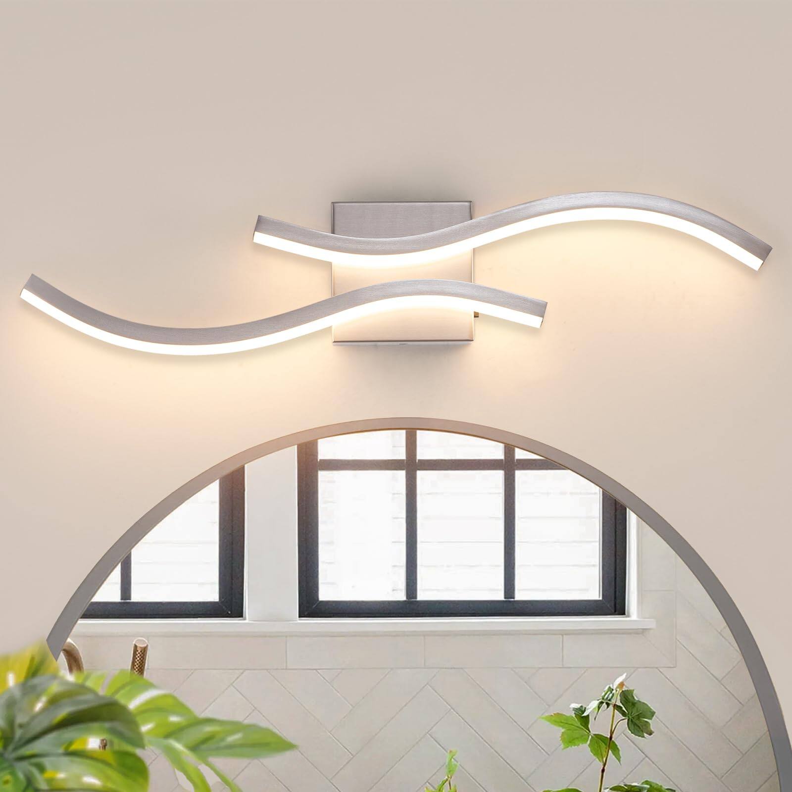 Front. TECH SAFARI - Bathroom Vanity Light Fixture w cct Dimmable Modern Led Fixtures Over Mirror Lighting Bar For Bathrooms - Brushed Nickel 24inch.