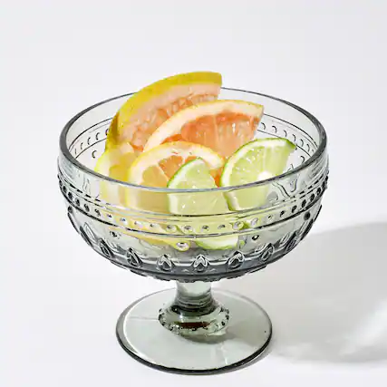 Front. Euro Ceramica Home - Fez Glassware 4 Piece 13oz Footed Compote Glass Set in Grey - Clear.