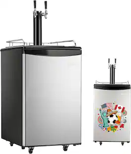 Winado - Full Size 5.4 Cu.Ft, Beer Kegerator with CO2 Tank Included, Draft Beer Dispenser Dual Tap, 152L Beverage Refrigerator - Silver