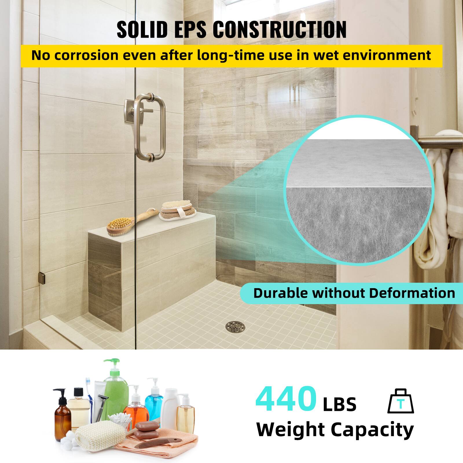 SOLID EPS CONSTRUCTION  
No corrosion even after long-time use in wet environment  
Durable without Deformation  
440 LBS Weight Capacity