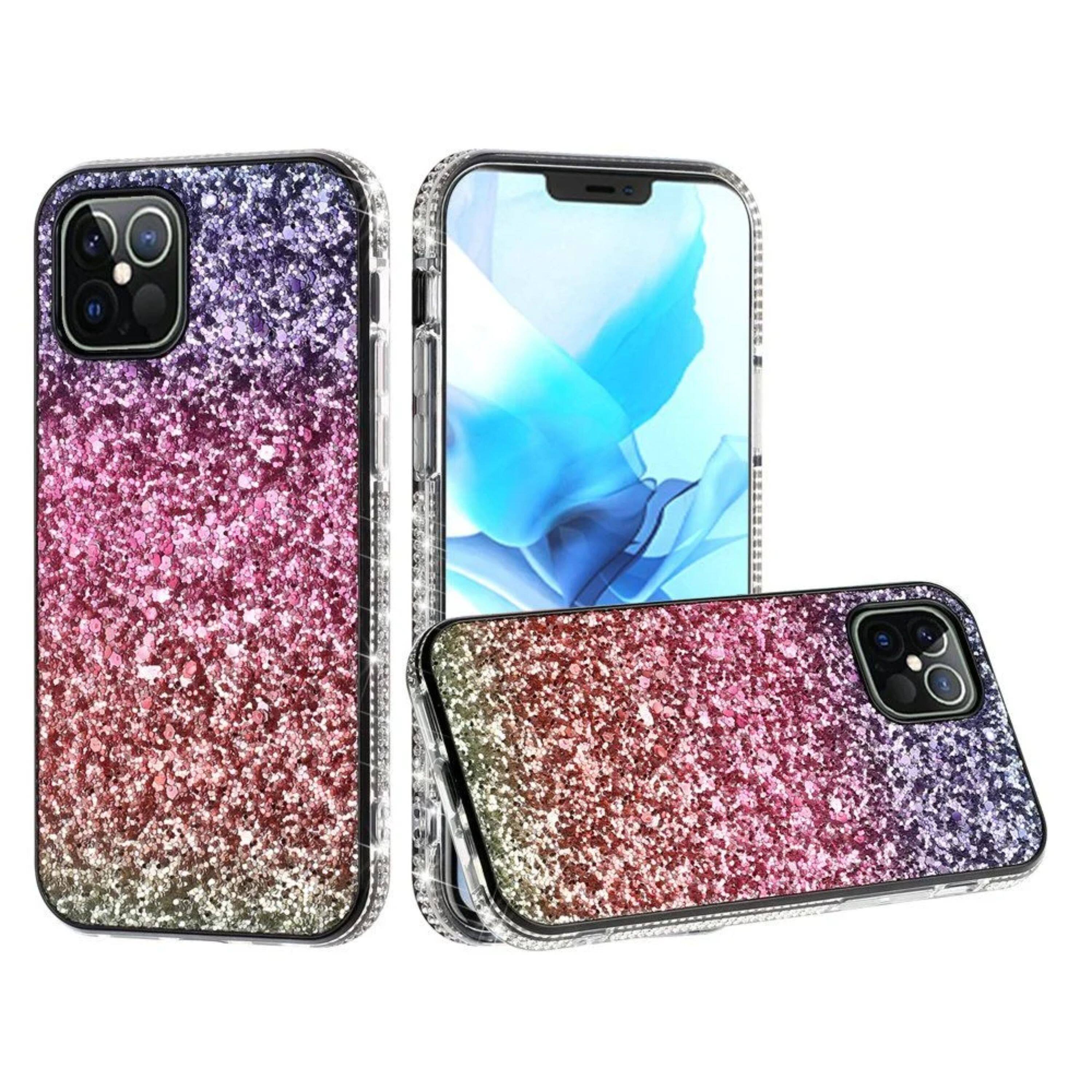 Front. Kitcheniva - Full Glitter Back With Faux Diamond Bumper Phone Case For iPhone 14 Pro - Multicolor.