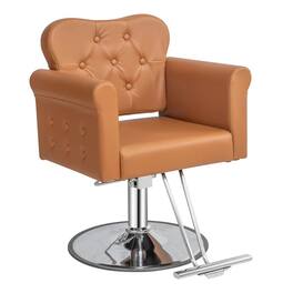 Winado - Elegant Design Barber Chair Salon Chair with & Tufted Button, Footrest, Hydraulic Pump and Adjustable Height for Beauty - Camel & Silver