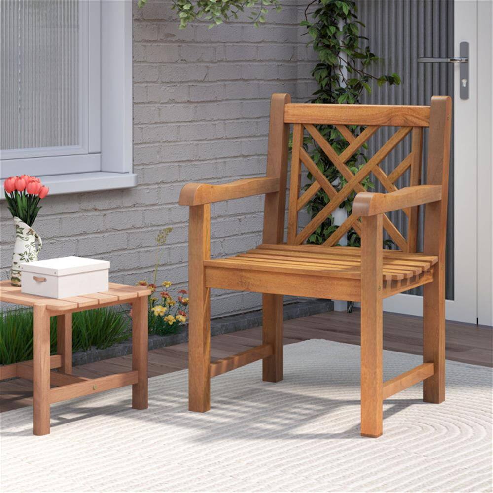 Alt View 1. Kadyn - Outdoor Dining Room Chairs, Patio Kitchen Chairs,Teak Wood Patio Dining Chair with Slatted Seat Cross-Rhombus Backrest - Beige.