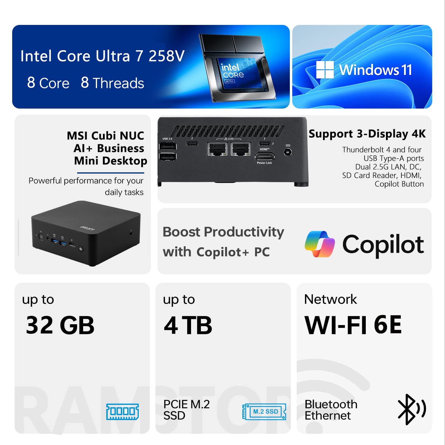 MSI Upgraded Cubi NUC AI+ Desktop Intel Core Ultra 7 258V 32GB RAM