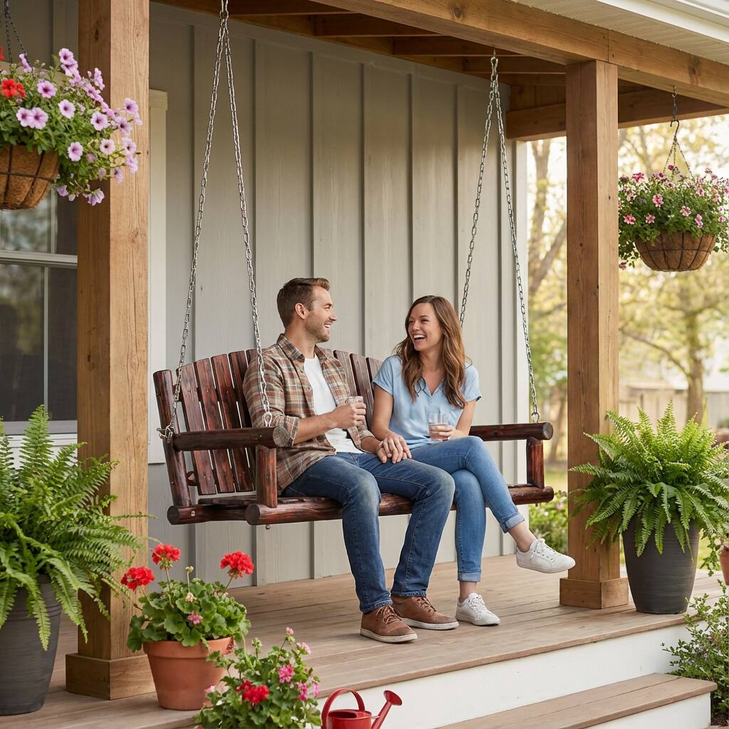 Fortune Candy - 5FT Rustic Fir Wood Porch Swing, Handcrafted Outdoor Hanging Bench, Heavy-Duty 900lbs, Weather-Resistant - Deep Brown price history on PriceWatchPro