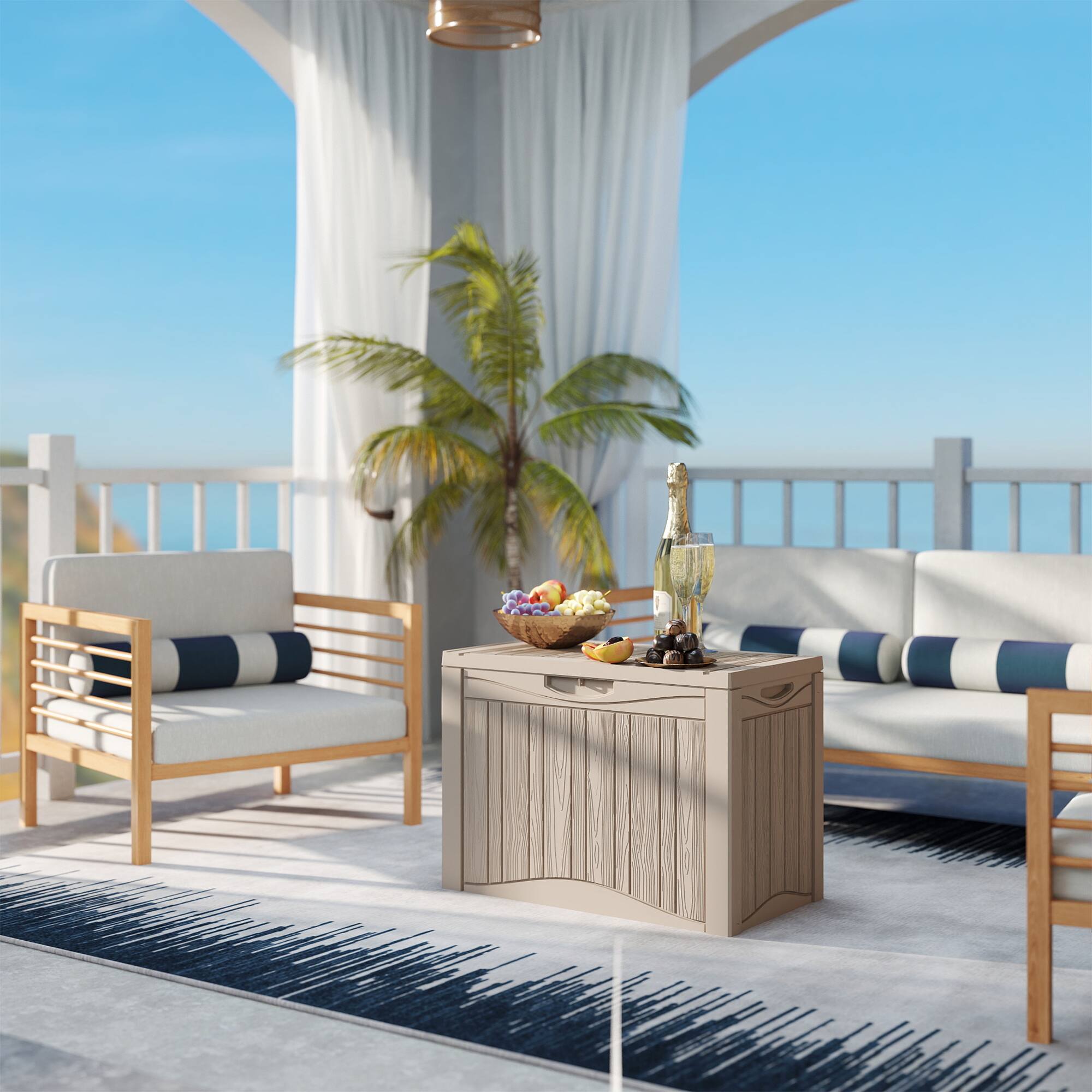 Back. Decksplore - 45 Gallon Lockable Resin Deck Box - Brown.