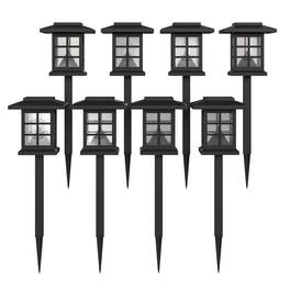Emma + Oliver - Lantern Style Outdoor Solar LED Landscaping Lights - Polypropylene - Set of 8 - Black