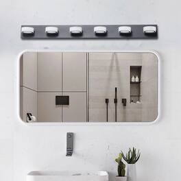 LUCKY ONE - 45in Wall Mount LED Vanity Light, 6-Light Bathroom Fixture for Mirror Shower Decor - Black