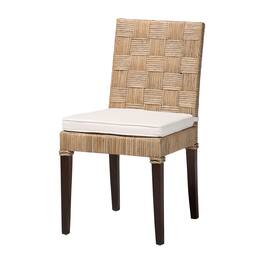 bali & pari - Fatima Natural Rattan Dining Chair with Cushion – Handwoven Wicker Side Chair with Basketweave Back and Seat - Grey Taupe/Black