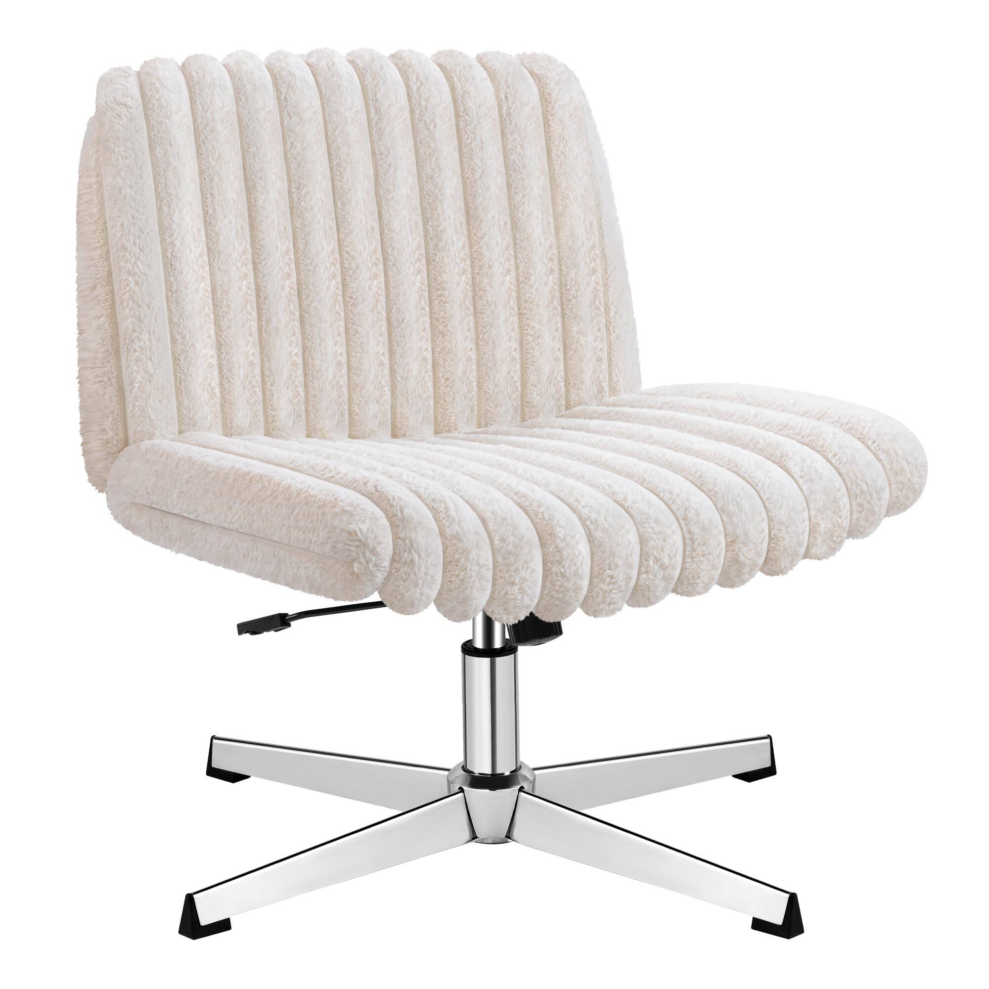 Angle. Brick Attic - Armless Office Chair for Home&Bedroom,Ergonomic Plush Swivel Criss Cross Chair, Wide Vanity Makeup Chair - Beige.
