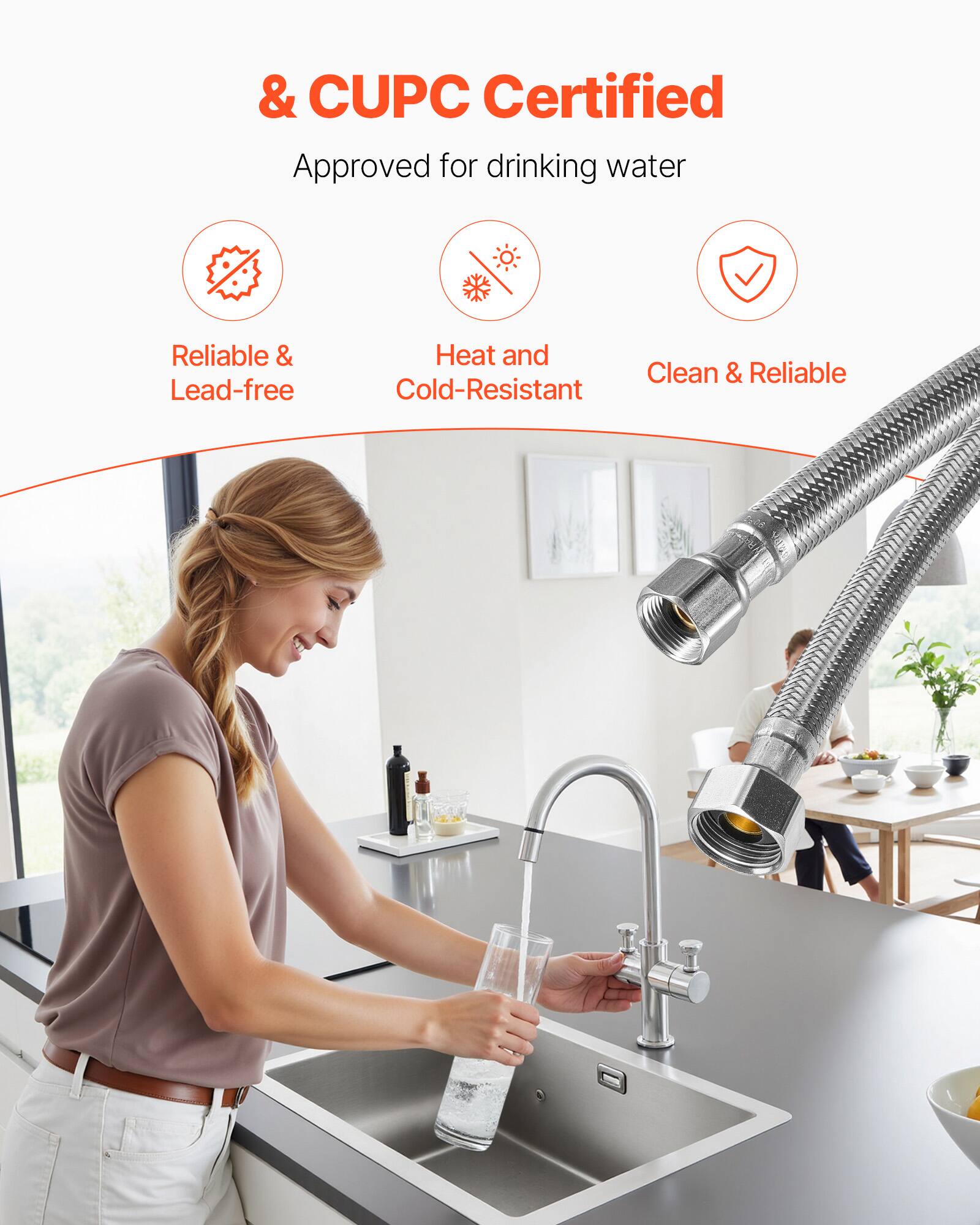 & CUPC Certified  
Approved for drinking water  

- Reliable & Lead-free  
- Heat and Cold-Resistant  
- Clean & Reliable