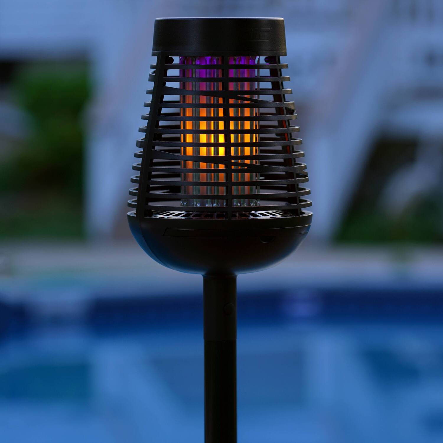 Back. PIC - Flickering Flame Solar Bug Zapper Insect Killer Torch - Black.