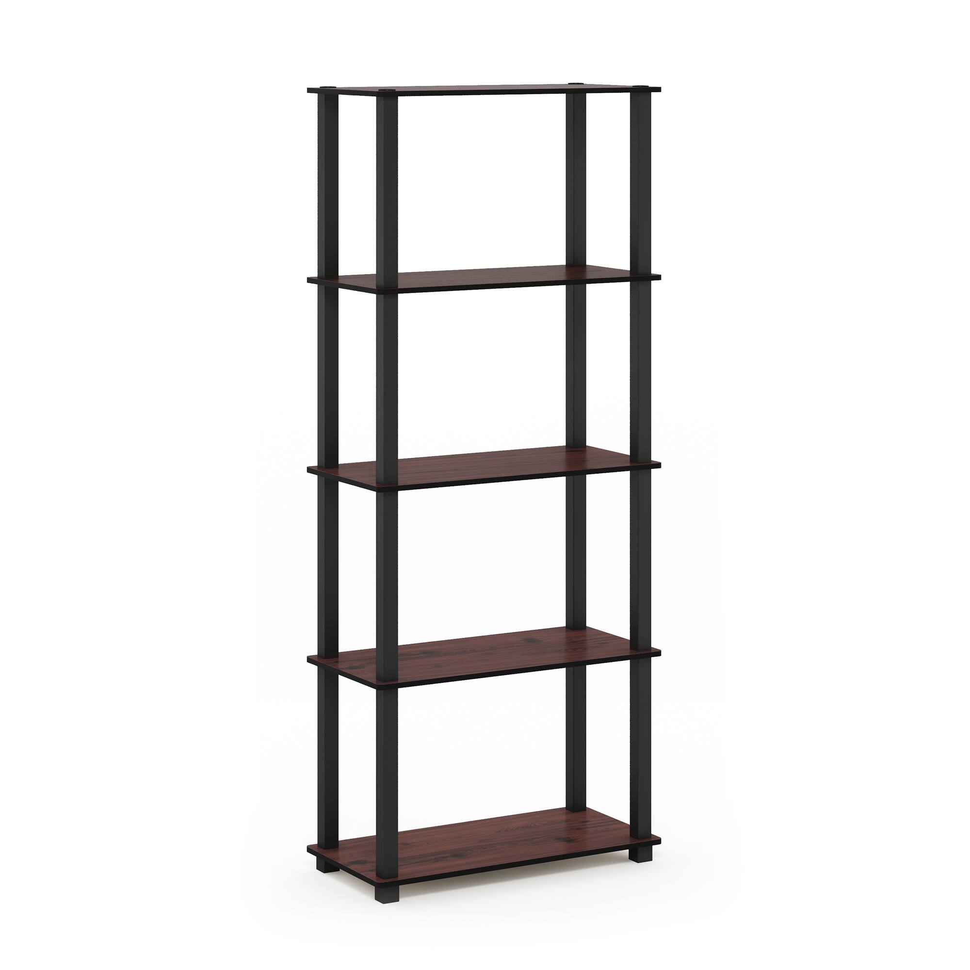 Front. Furinno - Turn-S-Tube 5-Tier Multipurpose Shelf Display Rack with Square Tubes, Dark Cherry/Black - Dark Cherry/Black.