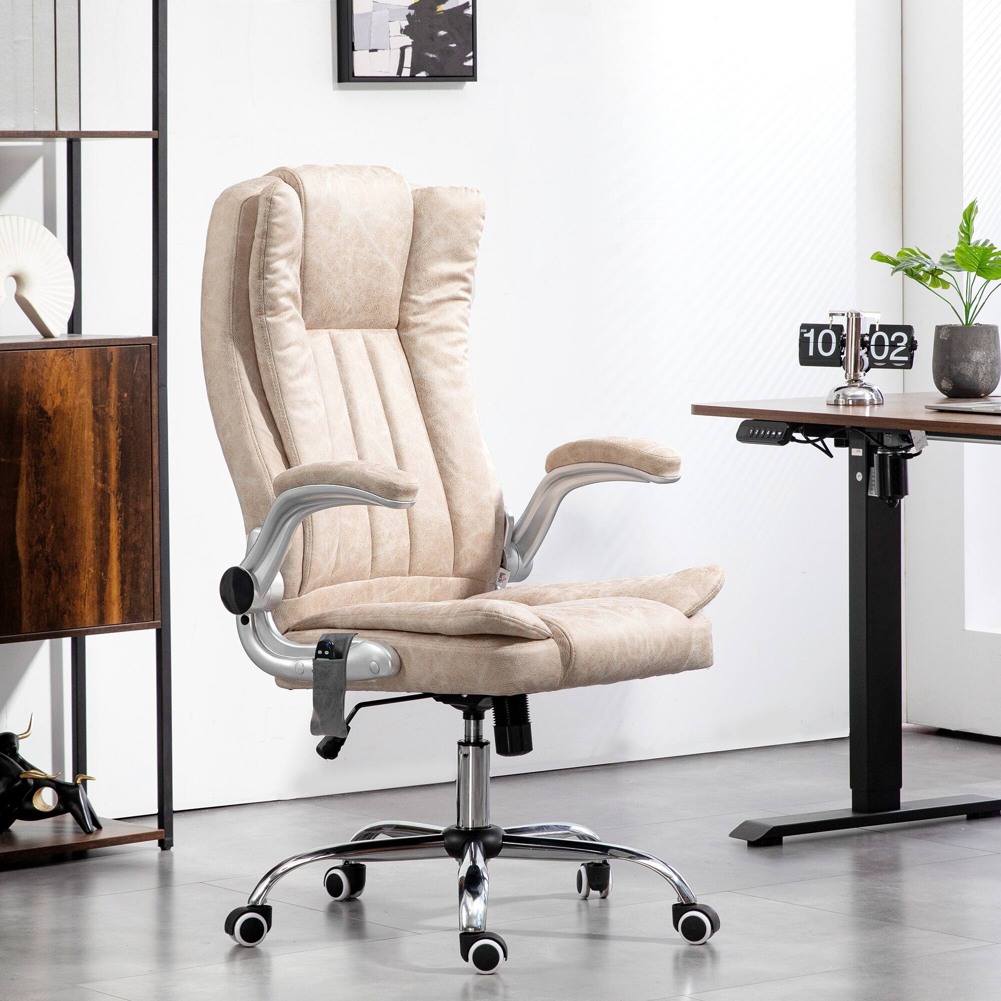 Alt View 1. Homcom - Executive Office Chair with Flip-up Arms, Adjustable Height, Tilt Function - Cream White.