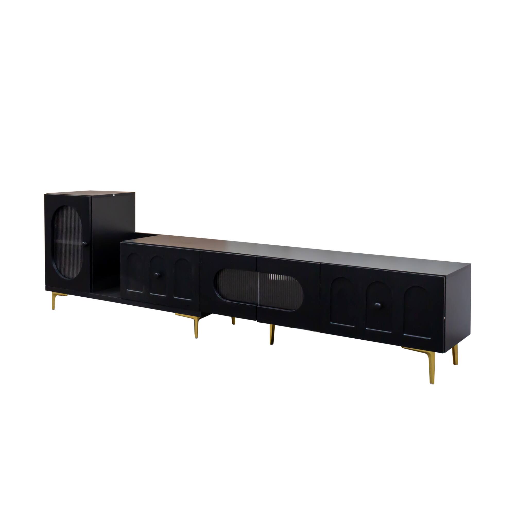Alt View 5. GOODSILO - Extendable Rectangle TV Stand and Media Console with Adjustable Storage - Black.