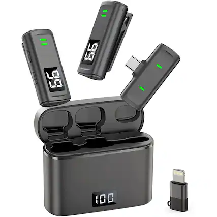Front. MOSZAR LLC - USB-C Wireless Microphone – Noise Reduction, 35H Case, 75FT Range.
