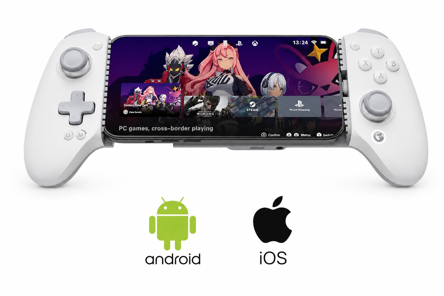 13:24 = Y X B A A Zenless Tane Ze7O 6 Via betals: WUKONG STEAM P3 Link Streaming PS Link M PC games, cross-border playing Confirm A Menu Y Switch G android iOS