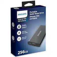 Portable Drive PHILIPS Solid State Disque SSD External SSD portable SSD externe
Compatible USB A
Read speed 520MB/s* lecture Vitesse 520Mo/s* Ultra fast Ultra rapide Ultra slim Ultra fin
PHILIPS
256GB