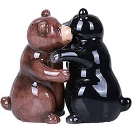 Front. Pacific Trading - Hugging Bears Magnetic Ceramic Salt and Pepper Shakers Set - Brown.