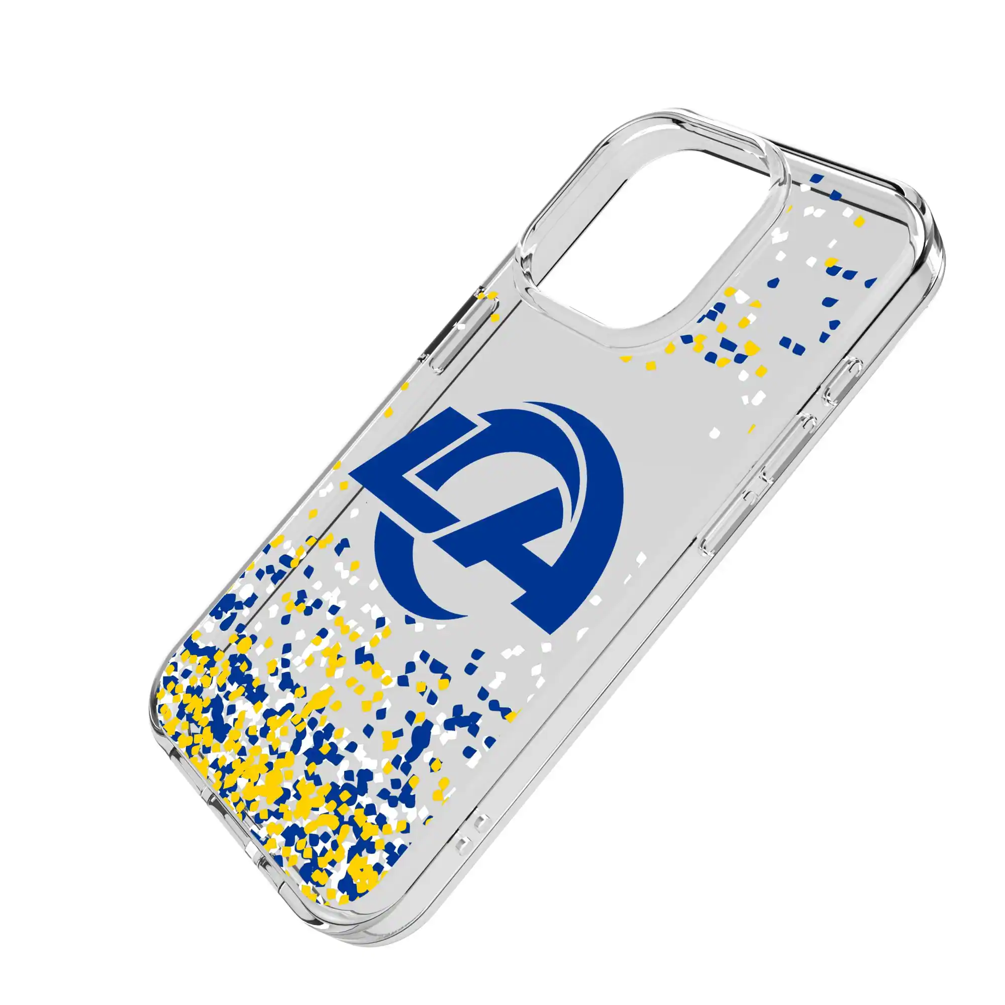 Alt View 1. Keyscaper - Los Angeles Rams iPhone Clear Case with Confetti Design - 15 Plus - Multicolor.