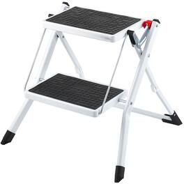VEVOR - Step Ladder 2-Step 330lbs Capacity, Ergonomic Folding Steel Step Stool with Wide Anti-Slip Pedal - White,Black