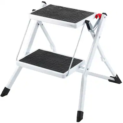Front. VEVOR - Step Ladder 2-Step 330lbs Capacity, Ergonomic Folding Steel Step Stool with Wide Anti-Slip Pedal - White,Black.