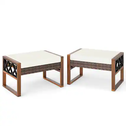 Front. Costway - Costway 2 PCS PE Rattan Wicker Ottomans Outdoor Patio Footstools Multipurpose Furniture - White.