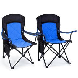 JETRANSPORT - 2 Pack Oversized Padded Camping Chair 350lb Heavy Duty Quad Fold With Arms Collapsible Outdoor Chairs - Blue Twin Pack 1
