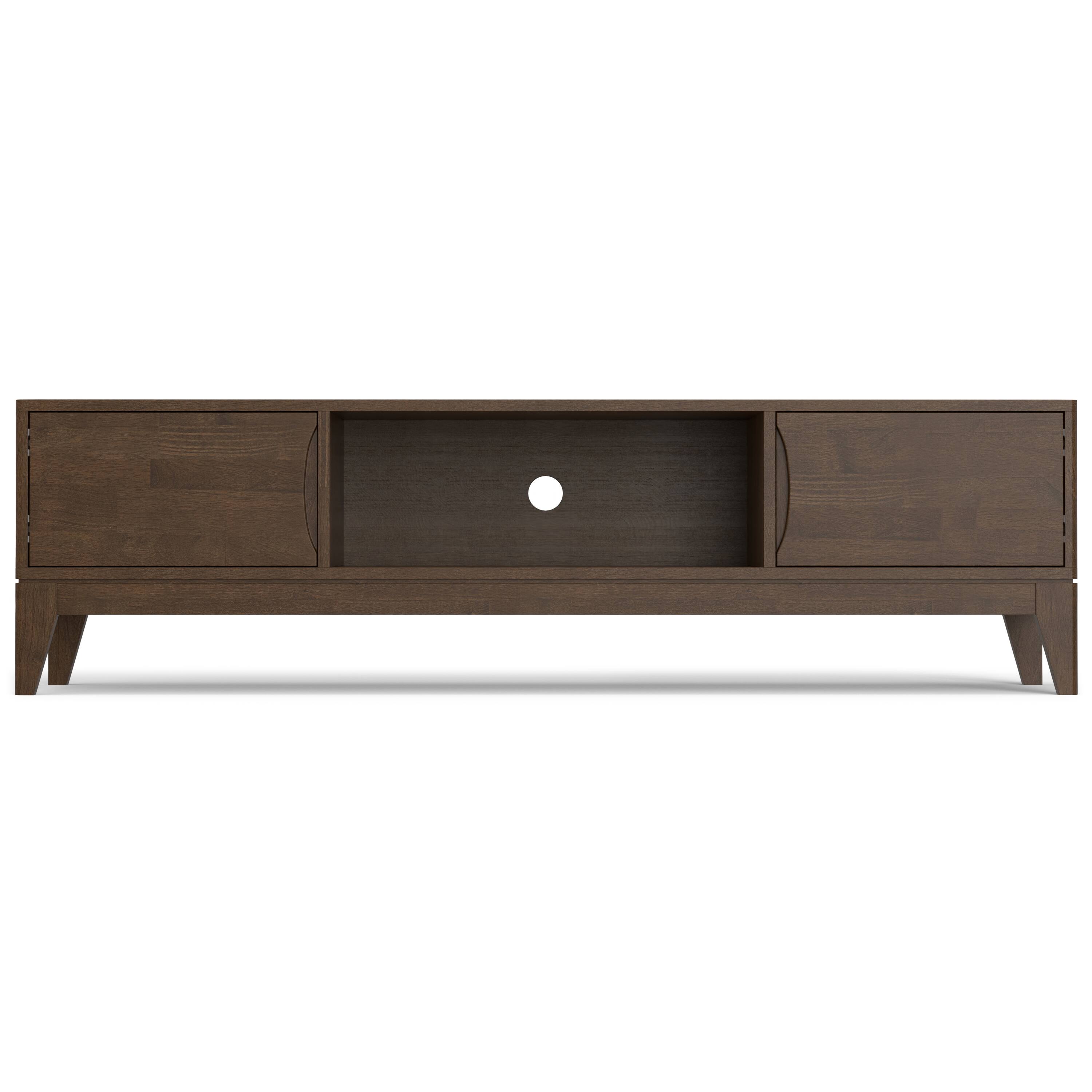 Left. Simpli Home - Harper SOLID HARDWOOD 72 inch Wide Mid Century Modern TV Media Stand - Walnut Brown.