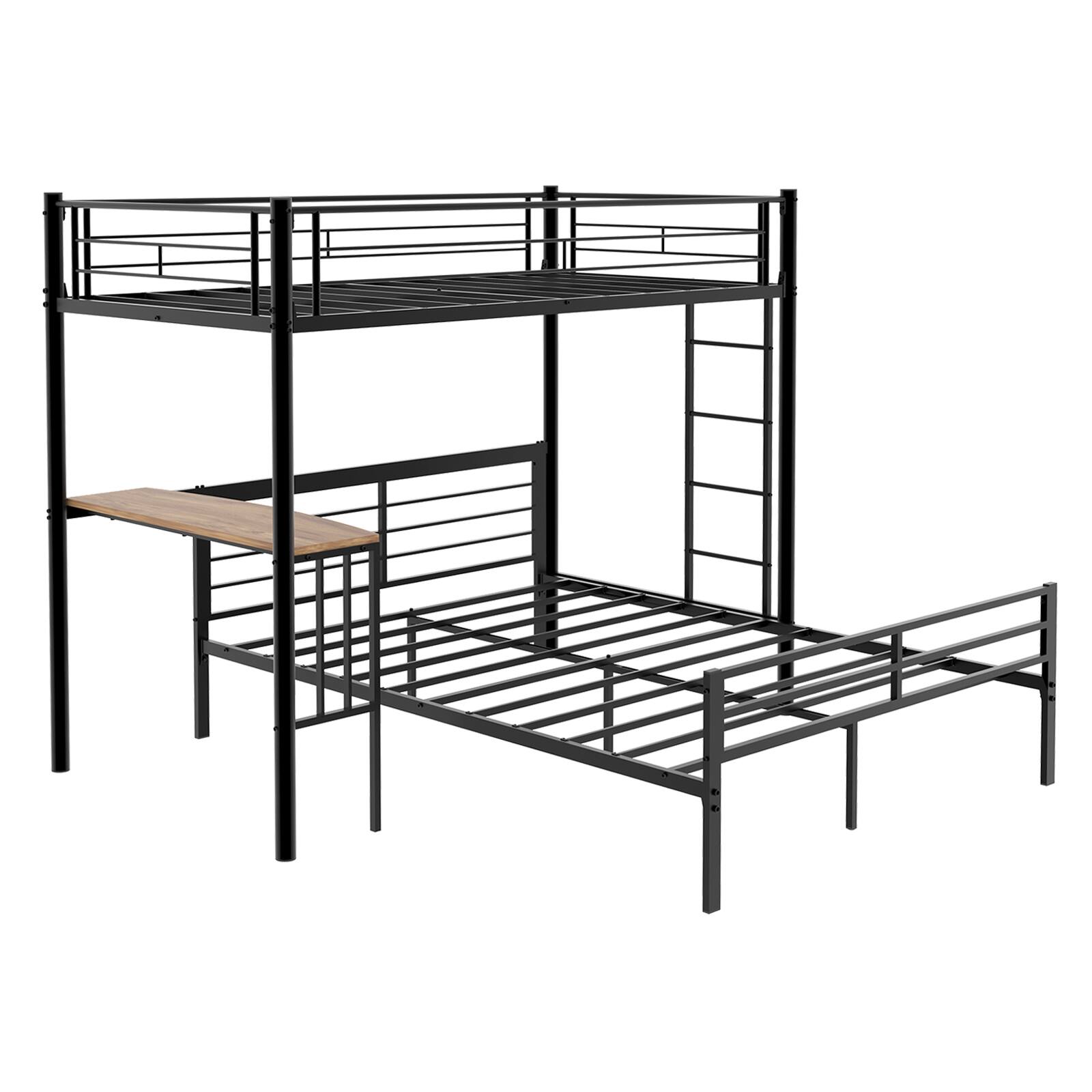 Alt View 10. Loheer - Loheer Metal Loft Bed with Desk Underneath Noise Free Adult Bunk Bed Frame Heavy Duty Ladder - Black.
